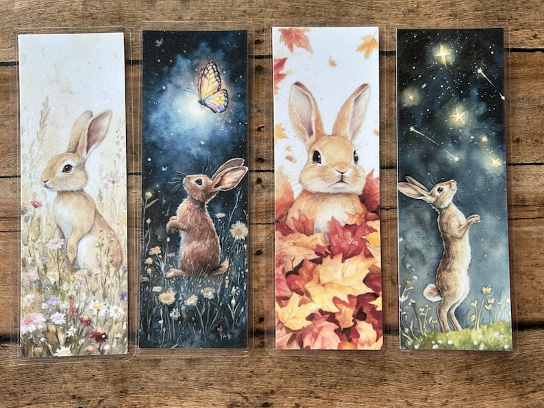 Cute Bunny Rabbit Laminated Bookmark - Book Lover Gift - Bookmark ...