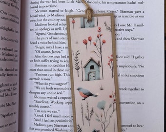 Bird and birdhouses laminated bookmark - book lover gift - bookmark - bird lover gift