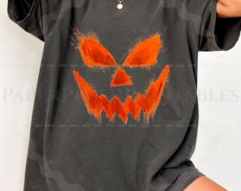Distressed Jack O Lantern PNG, Halloween Pumpkin Face PNG, Spooky T-Shirt Design, Vintage Halloween Digital Download