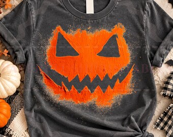 Distressed Jack O Lantern PNG, Halloween Pumpkin Face PNG, Spooky T-Shirt Design, Vintage Halloween Digital Download