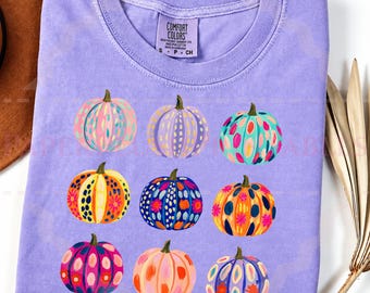 Preppy Pumpkin PNG, Colorful Fall Pumpkin Design, Whimsical Halloween PNG, Autumn T-Shirt Digital Download