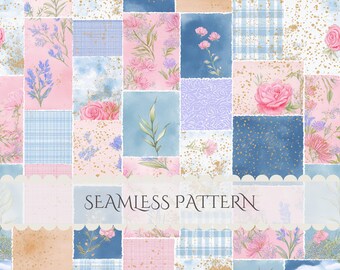 Seamless Watercolor Patchwork Floral Digital Pattern Cottagecore Scrapbook Paper Junk Journal Digital Paper Scrapbook (Digital Download)
