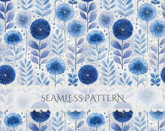 Scandinavian Seamless Pattern Watercolor Floral Whimsical Folk Art Junk Journal Digital Paper Scrapbook Commercial Use (Digital Download)