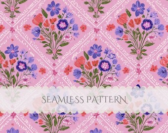 Scandinavian Folk Floral Seamless Pattern Wildflower Watercolor Cottagecore Junk Journal Digital Scrapbook Commercial Use (Digital Download)