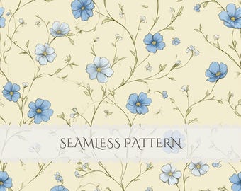 Blue Wildflower Seamless Pattern Watercolor Floral Paper Cottagecore Junk Journal Digital Paper Scrapbook Commercial Use (Digital Download)