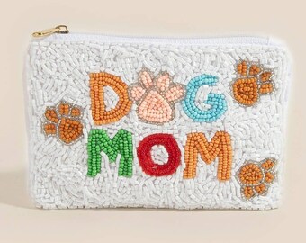 Dog Moms And Paw Prints Seed Beaded Coin Purse: MULTI