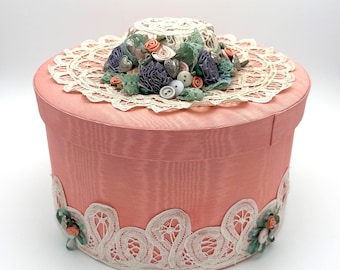 Vintage Vanity Storage Jewelry Box: Pink Hat Box Style with Tiered Trays