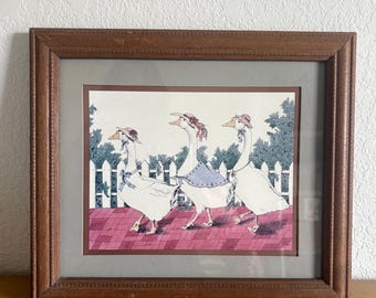 Vintage Geese Print, Goose & Hearts Grannycore Wall Decor