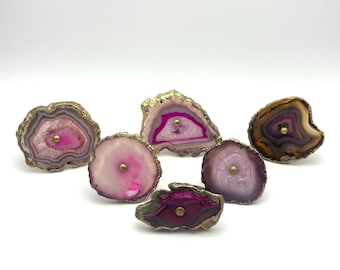 Anthropologie Agate Drawer Pulls: Pink, Purple, Brown, Gold framed, One-of-a-Kind Designs YOU CHOOSE