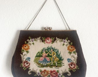 Vintage Christine Petit Point Purse, Grannycore Needlepoint Clutch