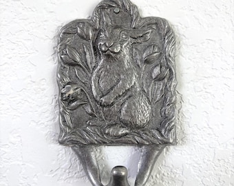 Vintage Cast Aluminum Bunny Wall Hook, Rabbit Key Holder, Tulip Decor