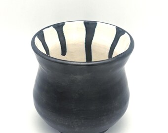 Signed Studio Pottery Vase, Handmade Black Stoneware Vase, Drip Glaze Interior, Artisan Ceramic Vase, Rustic Home Decor