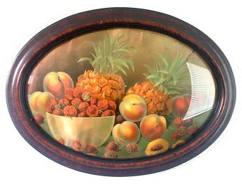 Vintage Oval Fruit Print Bubble Glass Wall Art