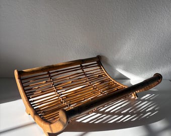 Vintage Bamboo Magazine Rack, Boho Rattan Newspaper Holder, Mid Century Modern Decor, Coastal Storage Basket, Japandi Organizer