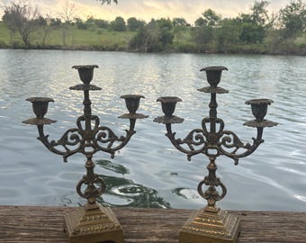 Pair of Mid Century Brass Candlestick Holders Candelabras