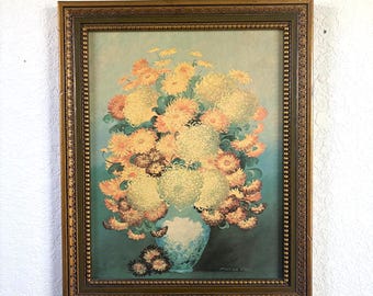 Vintage "Chrysanthemums in Blue Vase” by Marion Rice