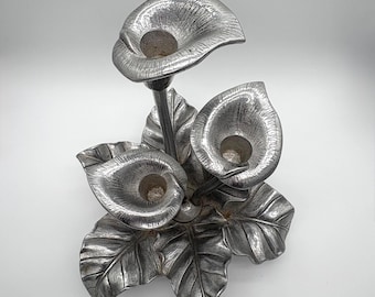 Arthur Court Signed Aluminum Calla Lily Candle Holder, Mid Century MCM Decor