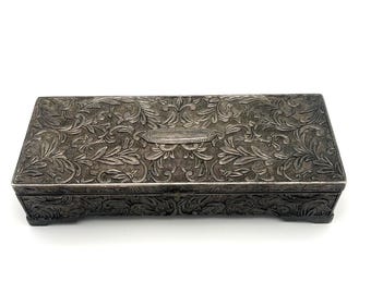 Vintage Godinger Silver-Plated Jewelry Box: Ornate Floral Scroll, Velvet Lined, Jewelry Casket