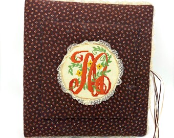 Grannycore Embroidered Monogram Photo Album, Vintage Lace Junk Journal Binder, Cottagecore Recipe Book, Letter M