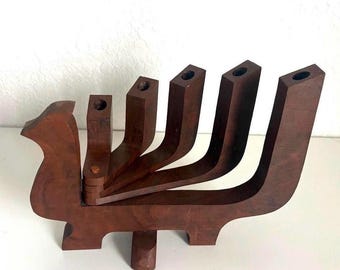Vintage Swedish Candelabra, Folding Wooden Candle Holder