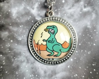 Dinosaur Pendant Necklace, Upcycled Comic