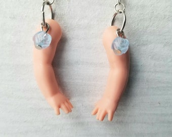 Barbie Doll Arm Earrings, Upcycled