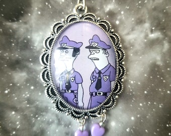 Simpsons Lou and Eddie Purple Pendant Necklace, Upcycled Comic