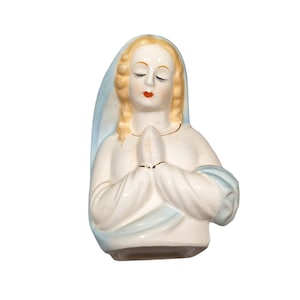 Vintage Unbranded Praying Virgin Mary Madonna Small Ceramic Planter Figure MCM