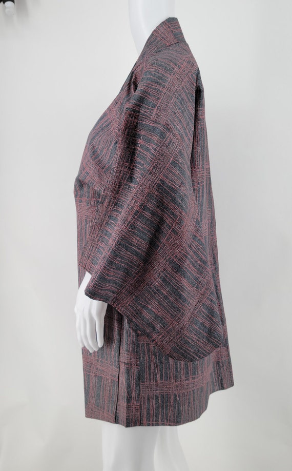 Vintage Japanese Haori - Pink Gray Striped Patter… - image 2