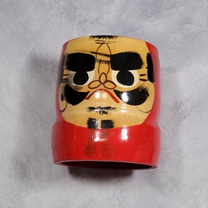 Vintage Painted Daruma Wooden Round Container - Japanese Home Decor -  Storage Floral Arrangements