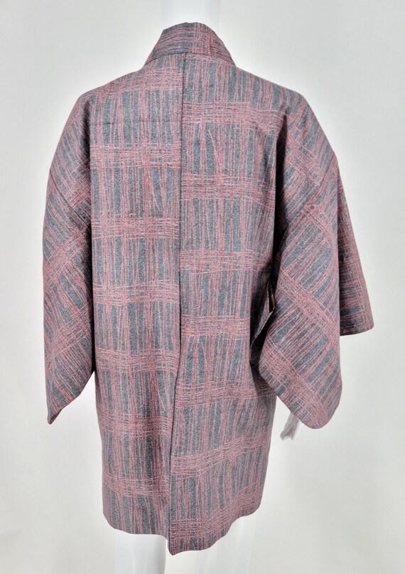 Vintage Japanese Haori - Pink Gray Striped Patter… - image 3