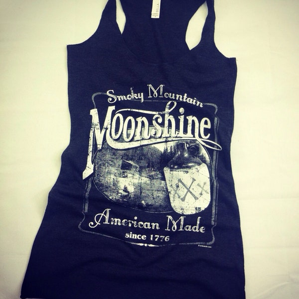 Vintage Moonshine Whiskey Smoky Mountain American Made Triblend Racerback Tank Top