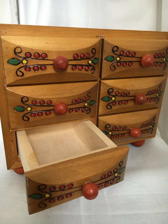 Carved and Painted Wood Jewelry Box - image 2