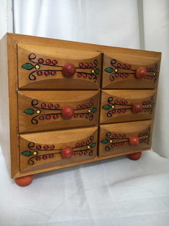 Carved and Painted Wood Jewelry Box - image 1