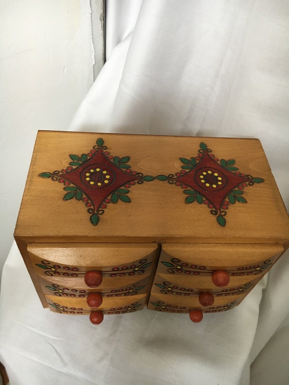 Carved and Painted Wood Jewelry Box - image 3