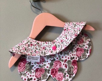 Reversible Cotton Floral Scalloped Edge Baby Bib