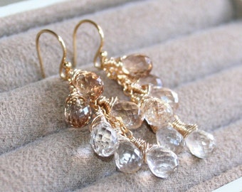 Imperial Topaz Cluster Drop Earrings, 14K Gold Filled, Natural Gemstone Jewellery, November Birthstone Earrings, Elegant Gift for Her