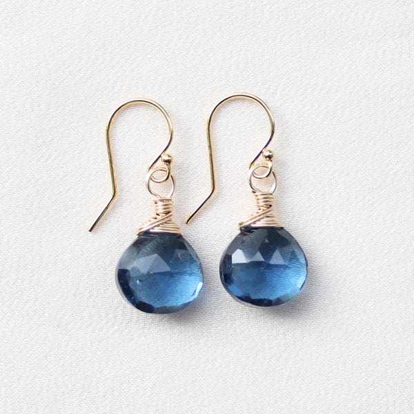 London Blue Quartz Earrings: 14K Gold Filled or Sterling Silver, Dainty Dangle