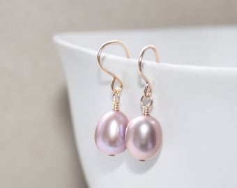 Pink Pearl Dangle Earrings: 14K Gold Filled or Sterling Silver, June Birthstone, Danity Drop