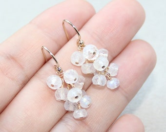 Natural Moonstone Earrings in Gold Filled or Sterling Silver, White Gemstone Cluster Earrings, June Birthstone, Delicate Gift for Her