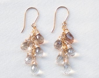 Pendientes de racimo de topacio imperial: chapados en oro de 14 quilates, piedra de nacimiento de noviembre, elegante cascada.