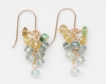 Tourmaline Cluster Earrings: 14K Gold Filled, October Birthstone, Natural Gemstone Cascade Dangle