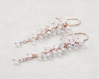 Rock Crystal Earrings, 14K Rose Gold Filled, April Birthstone, Clear White Quartz Earrings, Gemstone Jewellery, Gift for Her