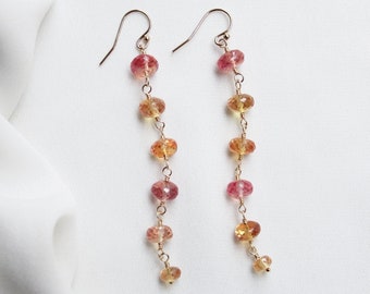 Orange Sapphire Long Earrings in 14K Gold Filled, Simulated Padparadscha Sapphire, Elegant Earrings, Gift for Her