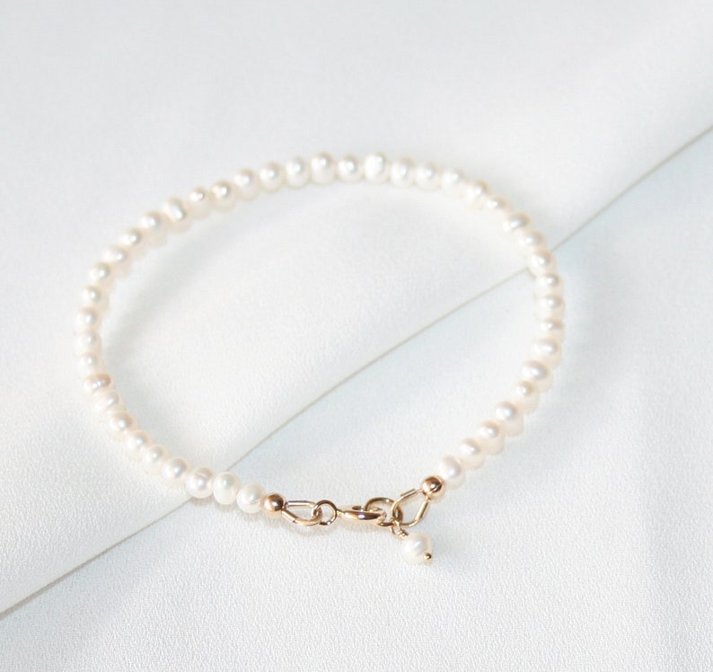 Little White Pearl Bracelet 14K Gold Filled Genuine | Etsy