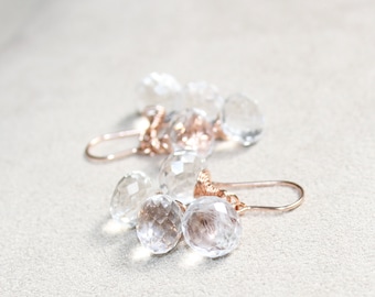 Natural Crystal Quartz Earrings in 14K Rose Gold Filled, Rock Crystal Earrings, April Birthstone, Gemstone Earrings, Elegant Gift for Her