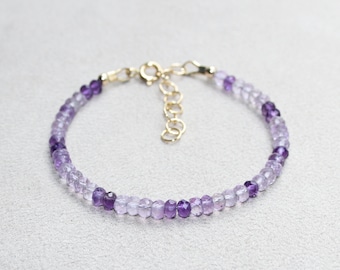 Amethyst Bracelet, February Birthstone, Natural Gemstone Bracelet, Purple Stone, Dainty Beaded Bracelet, Handmade Gift for Her