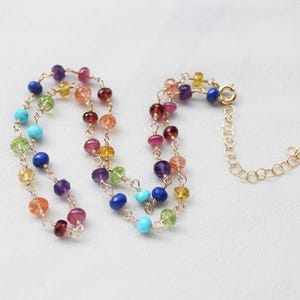 Rainbow Necklace, Multi Gemstone Necklace Gold Filled / Silver, Colourful Stone Necklace, Happy Vibes, Rainbow Choker, Gift for Her
