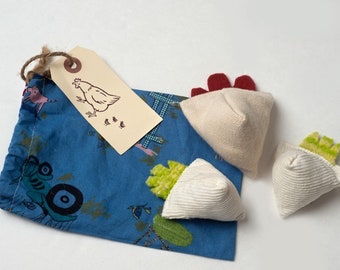 Hemp Jingle Cat Toys - Hens & Chicks - Flip and Juggle - Catnip Free Cat Toys - Washable - Fun Packaging