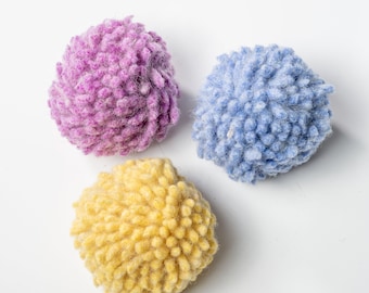 Large Felted Pom Pom Wool Balls in Pastel Colors - Wool Ball Cat Toys - Plastic Free Wool Balls for Big Cats - Sturdy and Washable